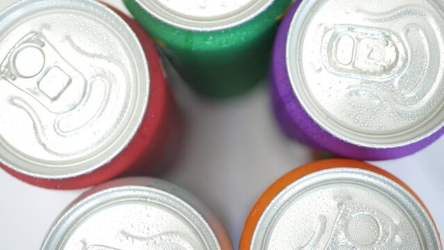 Shooting with Refreshing Pop Can Drinks. Various Cold, Sweet, and Carbonated Refreshing Drinks. 