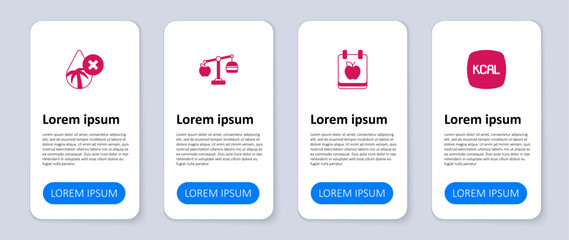 Set Kcal, Diet plan, Calorie calculator and Palm oil free. Business infographic template. Vector