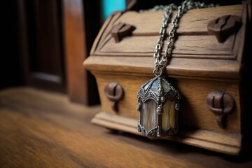 Fantasy elven antique silver necklace pendant with light brown quartz gemstone, precious and sacred heirloom elfish jewelry.