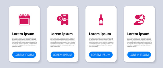 Set Hand holding casino chips, Bottle of wine, Football betting money and Calendar. Business infographic template. Vector