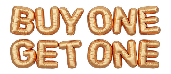 Golden balloon 3d text. Typography. 3D illustration. Buy One Get One.