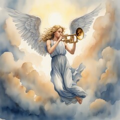 The angel playing the trumpet - obrazy, fototapety, plakaty