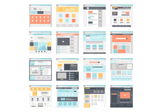 Vector collection of flat website templates on white background.
