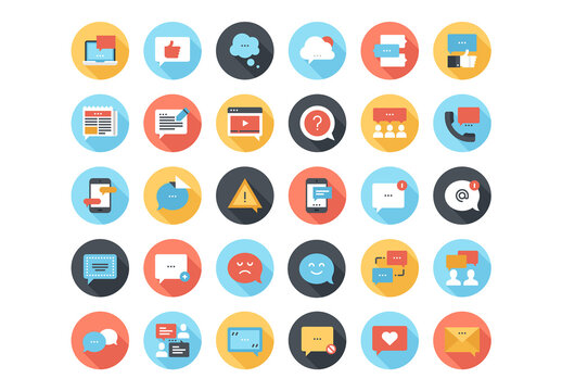 Abstract vector set of colorful flat message bubbles icons with long shadow. Concepts and design elements for mobile and web applications.
