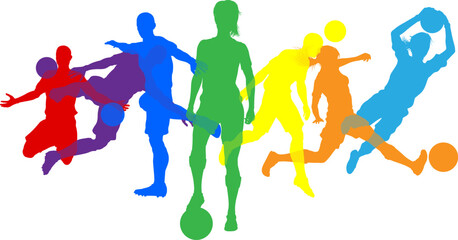 Silhouette soccer football player set. Active sports people healthy players fitness silhouettes concept.