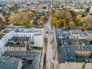 Przebudowa ulicy widziana z drona
