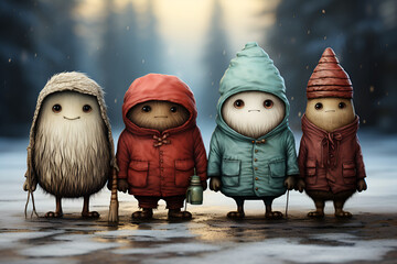 Group of cartoon New Year characters generated AI