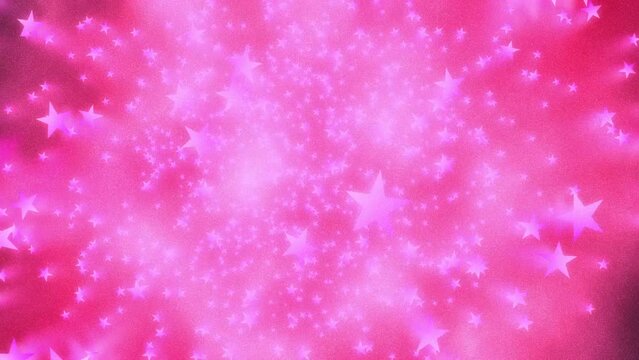 Pink stars falling slowly from red background with glowing pink particles. Merry Christmas, Happy New Year, and Happy Holidays greeting. abstract footage.