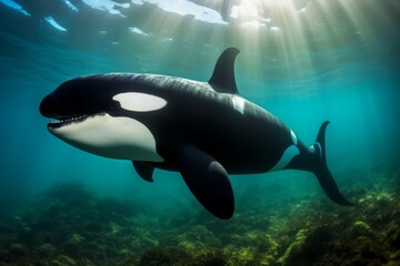 Obraz premium a large orca whale swimming under water