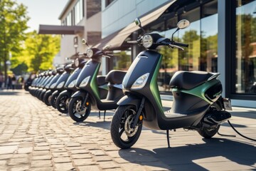 Modern electric moped. Background with selective focus and copy space
