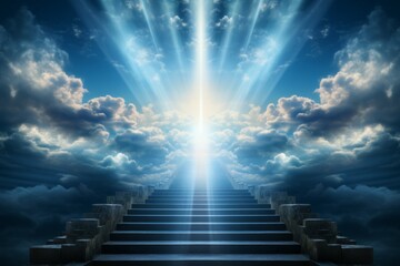 Stairway to Heaven. Religious concept with selective focus and copy space - obrazy, fototapety, plakaty