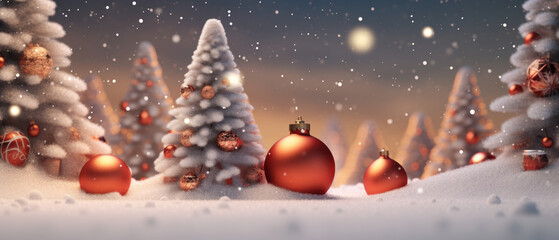 Fototapeta na wymiar Festive Christmas scene with adorned trees.
