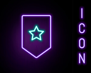Obraz premium Glowing neon line Chevron icon isolated on black background. Military badge sign. Colorful outline concept. Vector