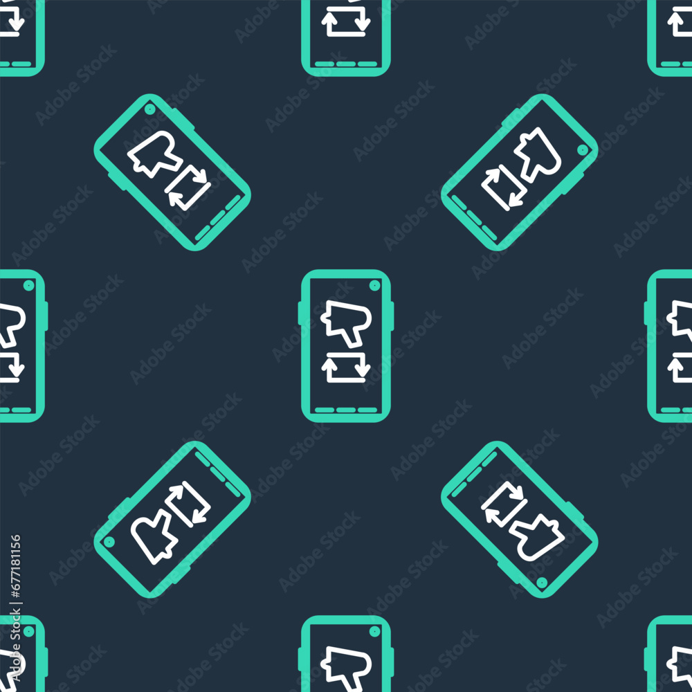 Sticker line spread the word, megaphone on mobile phone icon isolated seamless pattern on black background. 