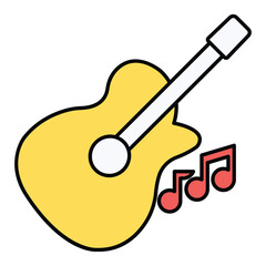 Guitar Icon in Colored Outline Style