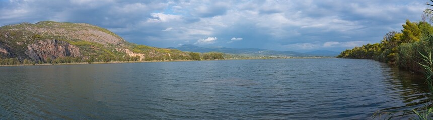 Kaiafas lake panorama in Zacharo, Peloponnisos, Greece