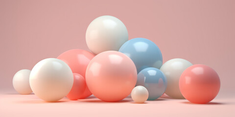 Fototapeta na wymiar Festive array floating spheres against a pink canvas.