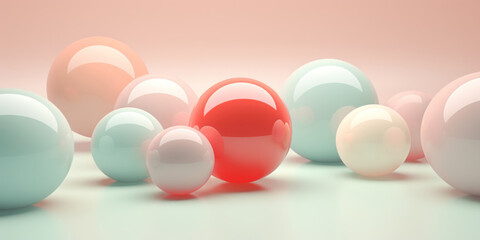 Festive array floating spheres against a pink canvas.