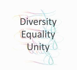 colorful typography with diversity, equality, unity slogan on white background