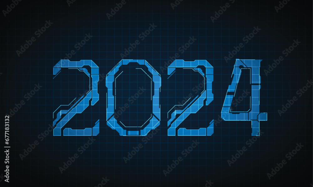 Poster futuristic style 2024 with hud interface. hi-tech numbers. retrofuturistic print for hud interface. 