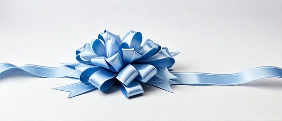 Blue star gift bow ribbon on plain white background from Generative AI