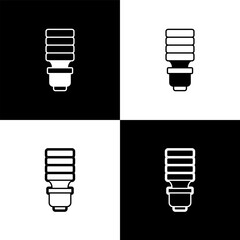Set LED light bulb icon isolated on black and white background. Economical LED illuminated lightbulb. Save energy lamp. Vector