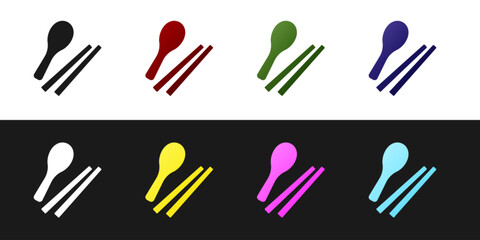Set Food chopsticks icon isolated on black and white background. Wooden Korean sticks for Asian dishes. Oriental utensils. Vector