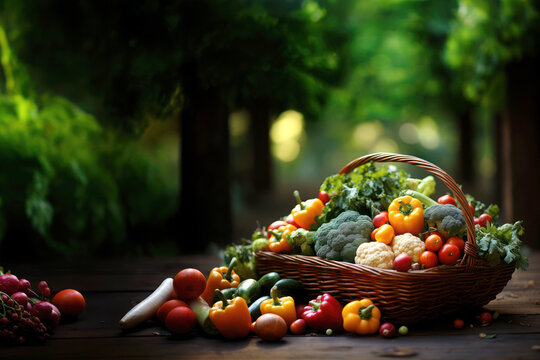 A basket of various vegetables on the blur green natural background represents National Eat Your Vegetables Day