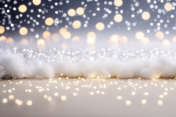 Snowy realistic background with bokeh, winter holiday concept.