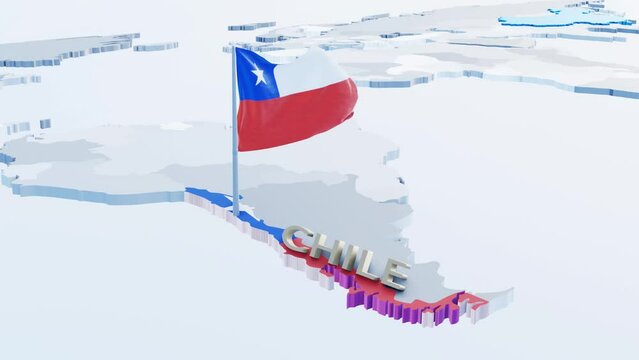 3d abination of Chile flag on 3d map with flag of argentina