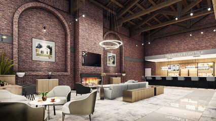 Concept design of modern Restaurant lounge bar 3D Rendering, 3D Illustration