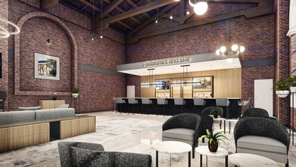 Concept design of modern Restaurant lounge bar 3D Rendering, 3D Illustration