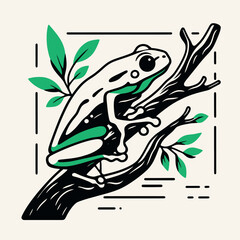 illustration of wild frog, vector of amphibians in nature, amphibian logos for commercial brands - obrazy, fototapety, plakaty