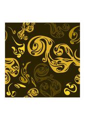 Editable Golden Floral Motif Vector Seamless Pattern With Dark Background for Decorative Element