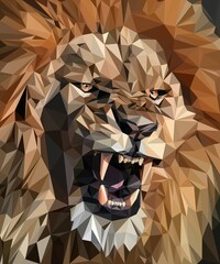 growling lion made of polygons © Creatory
