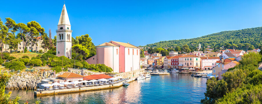 Town of Veli Losinj harbor colorful panoramic view