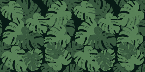 Tropical seamless pattern with exotic palm leaves. Vector illustration. © Tetiana Komarytska