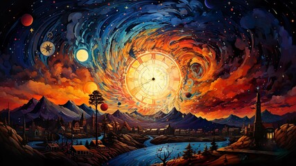 Fototapeta premium Dreamscape in Canvas - Hier erscheinen die Träume und Ziele der jungen Person als gemalte Bilder oder Symbole, eine kreative Interpretation ihrer Zukunft.
