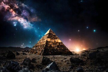 Fototapeta na wymiar celestial tri dimentional pyramid portal from outer space , nebulas and starry sky
