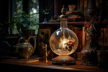 Fototapeta na wymiar Vintage Oil Lamp in Victorian Study