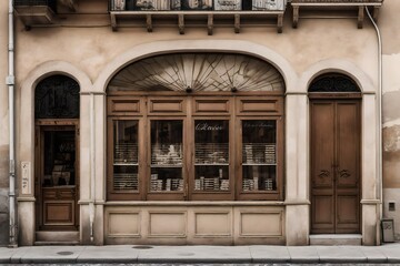 vintage wooden shop facades from europe , small village storefront vitrine