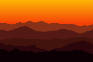 Mountains silhouette at sunrise sunset background