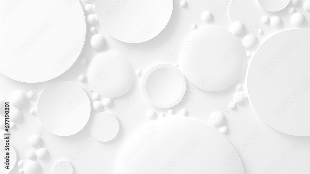 Poster abstract white background with random circles and soft shadows. light back