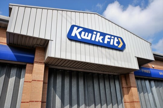 Kwikfit store front sign. Kwik Fit is a car servicing and repair company in the United Kingdom