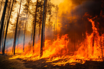 Fototapeta premium Very large Forest fire with trees on fire