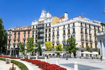 The historical architecture of Plaza de Oriente, Madrid, Spain