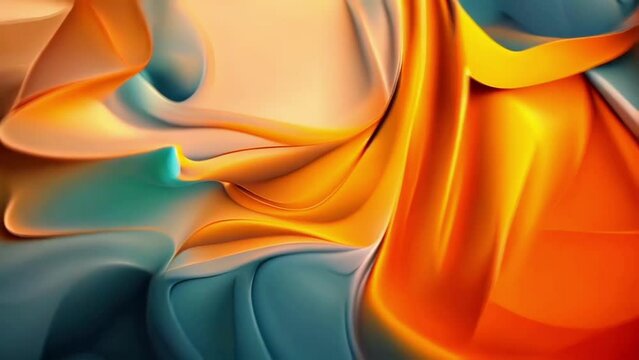 Abstract fashion footage of bright golden blue gradient silk fabric with waves. Particle drapery luxury gold and blue background