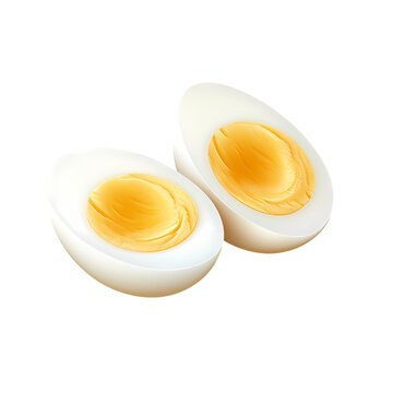 Boiled eggs cut in half on transparent background