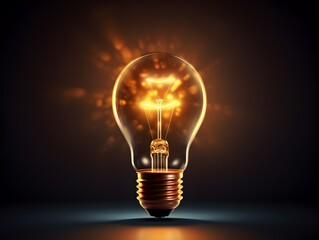 A glowing light bulb symbolises inspiration and ideas. Dark background
