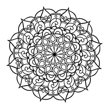 recommend clip art: Floral mandala with line, circular shape, botanical drawing, for coloring book page, decoration, tattoo, wallpaper, card, sticker.